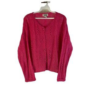Vintage 90s Streetwear Cardigan Sweater Cropped Crochet Pink